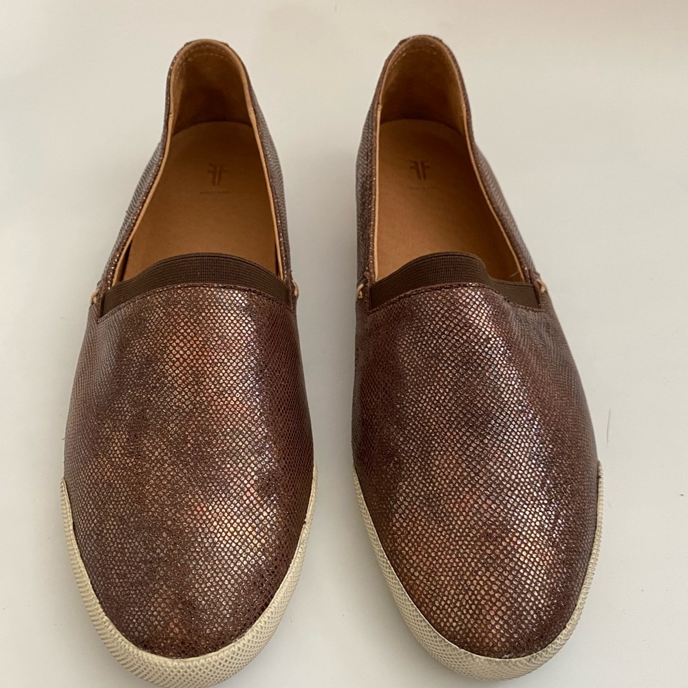 Frye Melanie Multi-Metallic Lizard Foil-Embossed Leather Slip-On Sneaker